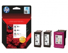 Набор картриджей HP 46 Ultra Ink Advantage 2020hc/ 2520hc 3-Pack: 2 черных + цветной (F6T40AE)