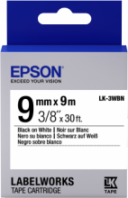 Лента Epson LK3WBN принтеров LW-300/ 400/ 400VP/ 700 Std Blk/ Wht 9mm/ 9m (C53S653003)